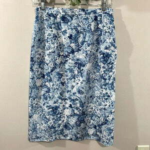Vintage Schrader Floral Midi Lined Skirt Blue and White Grandmacore 12